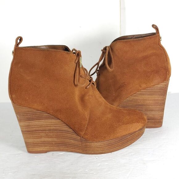 MICHAEL KORS Piece US 7,5M Brown Suede Lace Up Wedge Booties Ankle Boots - Picture 10 of 15